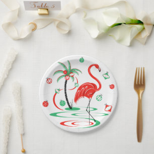 Red Christmas Flamingo Baubles Papierteller