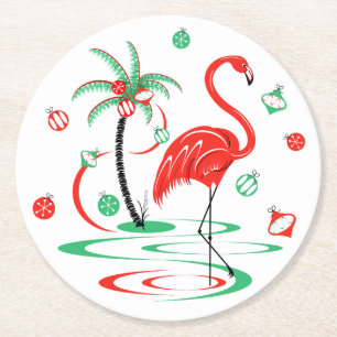 Red Christmas Flamingo Baubles Round Runder Pappuntersetzer