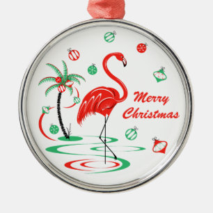 Red Christmas Flamingo Baubles Weihnachtsrunde Ornament Aus Metall