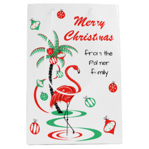 Red Christmas Flamingo Frohe Weihnachts Text-Mediu Mittlere Geschenktüte