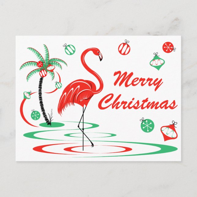 Red Christmas Flamingo Frohe Weihnachtslandschaft Postkarte (Vorderseite)