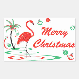Red Christmas Flamingo Frohe Weihnachtslandschaft Rechteckiger Aufkleber