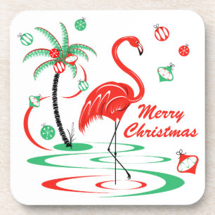 Red Christmas Flamingo Frohe Weihnachtsplastik Getränkeuntersetzer