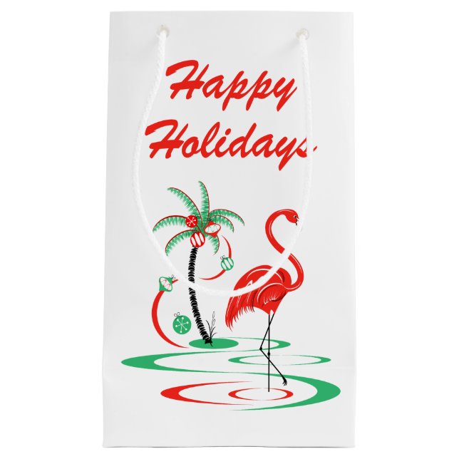 Red Christmas Flamingo Happy Holidays kleine Geschenktüte (Vorderseite)