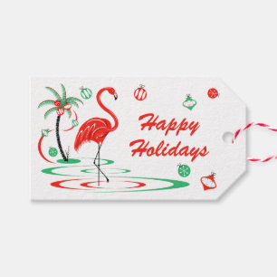 Red Christmas Flamingo Happy Holidays Text Geschenkanhänger