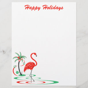 Red Christmas Flamingo Holidays Letterhead