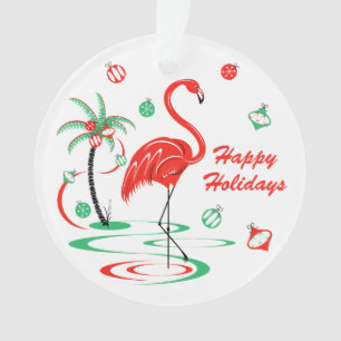 Red Christmas Flamingo Holidays Text Acryl rund Ornament