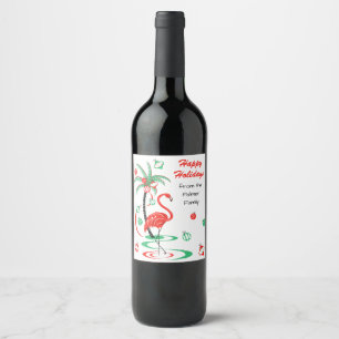 Red Christmas Flamingo Holidays Text Weinlabel Weinetikett