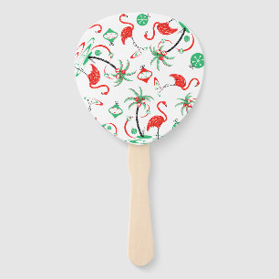 Red Christmas Flamingo Multi Text Fan Paddle Fächer