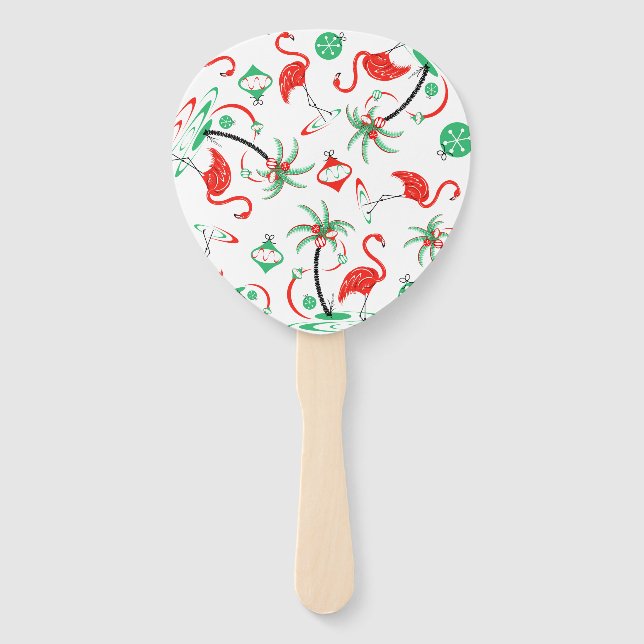 Red Christmas Flamingo Multi Text Fan Paddle Fächer (Vorderseite)