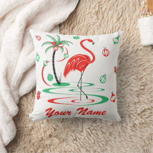 Red Christmas Flamingo Name Multi back Square Kissen