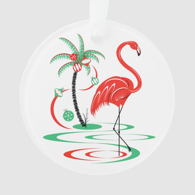 Red Christmas Flamingo Text Acryl rund Ornament (Vorderseite)