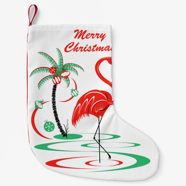 Red Christmas Flamingo Text Strumpf einseitig Kleiner Weihnachtsstrumpf (Vorderseite)