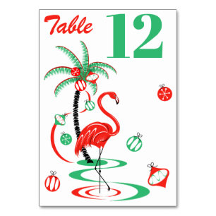 Red Christmas Flamingo Tischkartenporträt Tischnummer