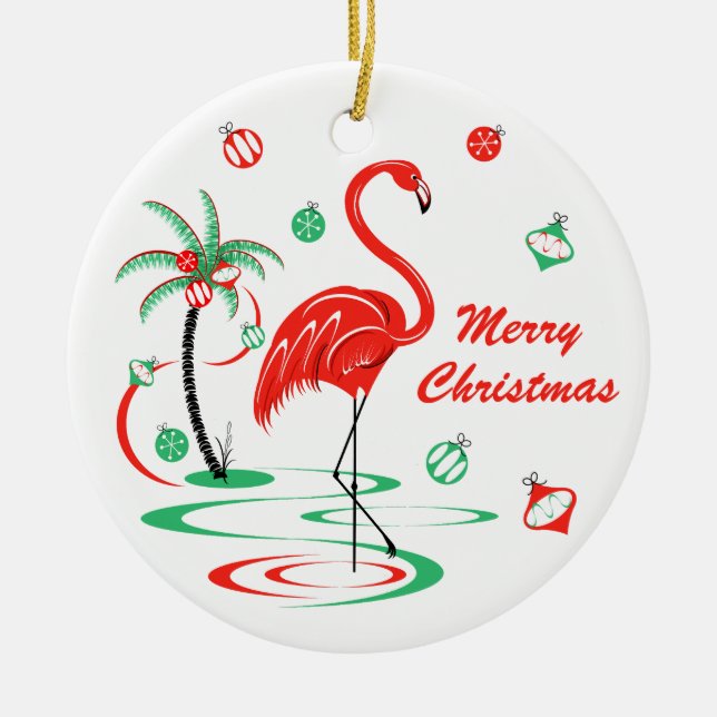 Red Christmas Flamingo Weihnachtsrunde Keramik Ornament (Vorne)