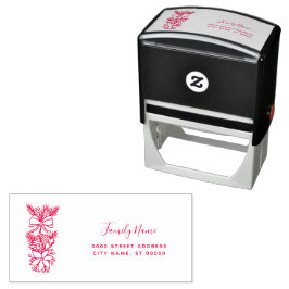 Red Christmas Floral Address Self-inking Stamp Permastempel