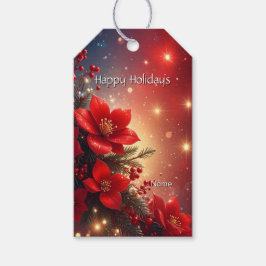 Red Christmas Floral Gift Tag Geschenkanhänger