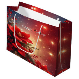 Red Christmas Floral Holiday Gift Bag Große Geschenktüte