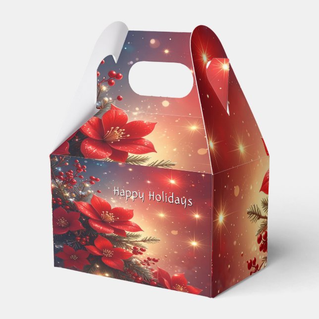 Red Christmas Floral Holiday Gift Box Geschenkschachtel (Vorderseite)