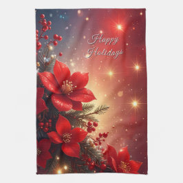 Red Christmas Floral Holiday Kitchen Towel Geschirrtuch