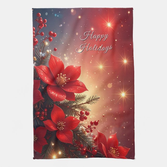 Red Christmas Floral Holiday Kitchen Towel Geschirrtuch (Vertikal)
