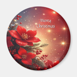 Red Christmas Floral Holiday Magnet