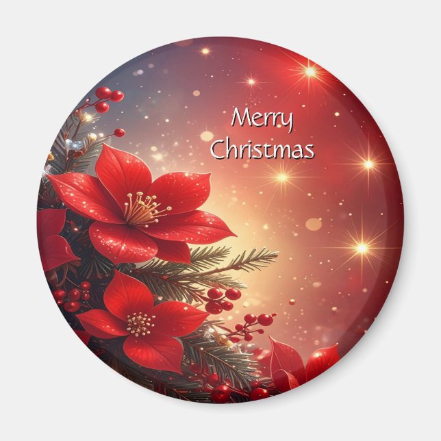 Red Christmas Floral Holiday Magnet (Vorne)