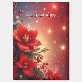 Red Christmas Floral Holiday Magnet