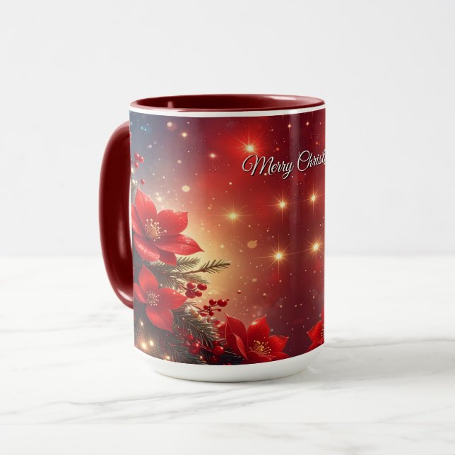 Red Christmas Floral Holiday Mug (Devant gauche)