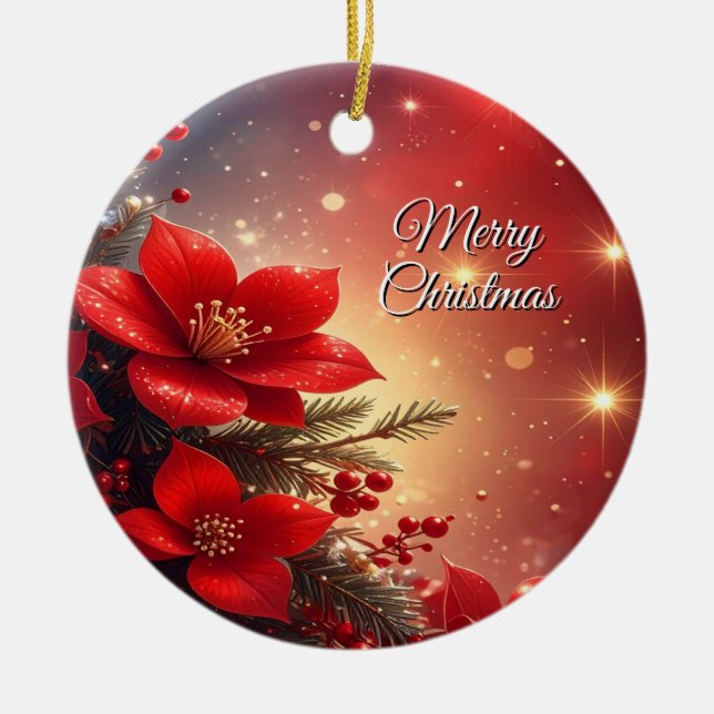Red Christmas Floral Holiday Ornament (Vorne)