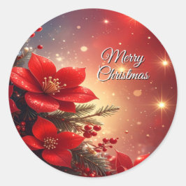 Red Christmas Floral Holiday Sticker