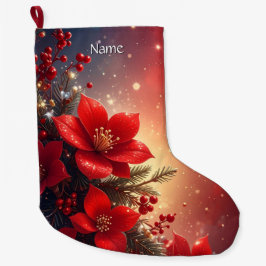 Red Christmas Floral Holiday Stocking Großer Weihnachtsstrumpf