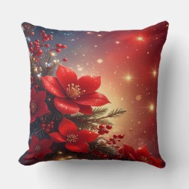 Red Christmas Floral Holiday Throw Pillow Kissen