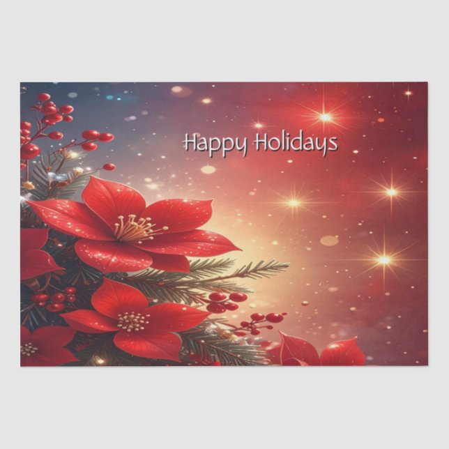 Red Christmas Floral Holiday Tissue Paper Seidenpapier (Vorderseite)