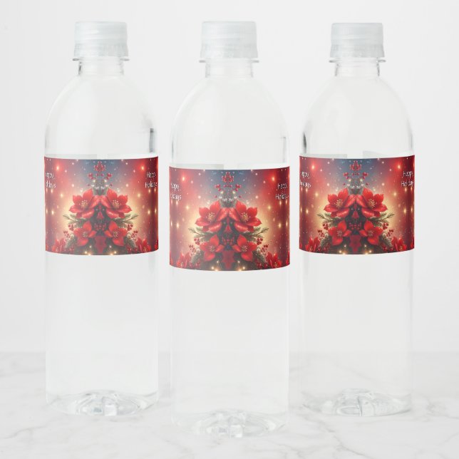 Red Christmas Floral Holiday Water Bottle Label (Flaschen)