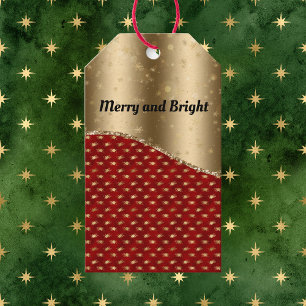 Red Christmas Floral mit Gold Ribbon und Name Geschenkanhänger