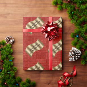Red Christmas Floral mit Gold Ribbon und Name Geschenkpapier