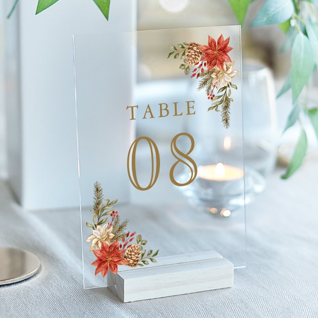 Red Christmas Floral Wedding Acrylic Table Number Acryleinladungen (Von Creator hochgeladen)