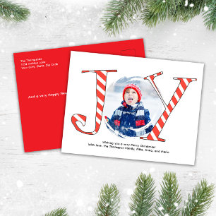 Red Christmas Foto Collage Joy Typografy Postkarte