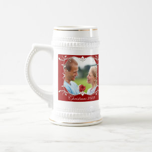 Red Christmas Foto Stein mit grüner Grenze Bierglas