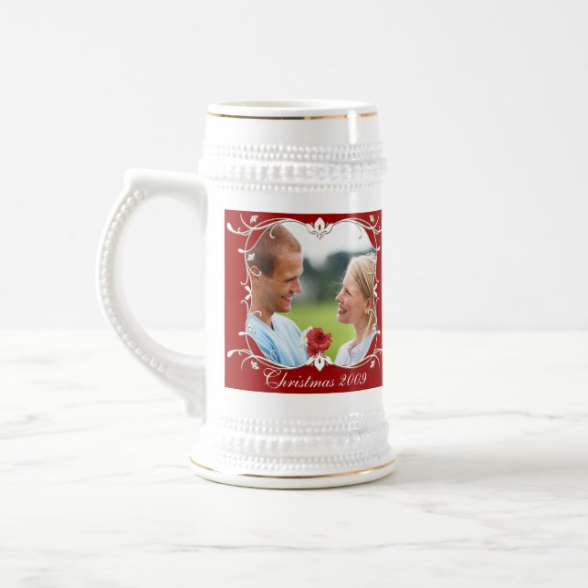 Red Christmas Foto Stein mit grüner Grenze Bierglas (Links)