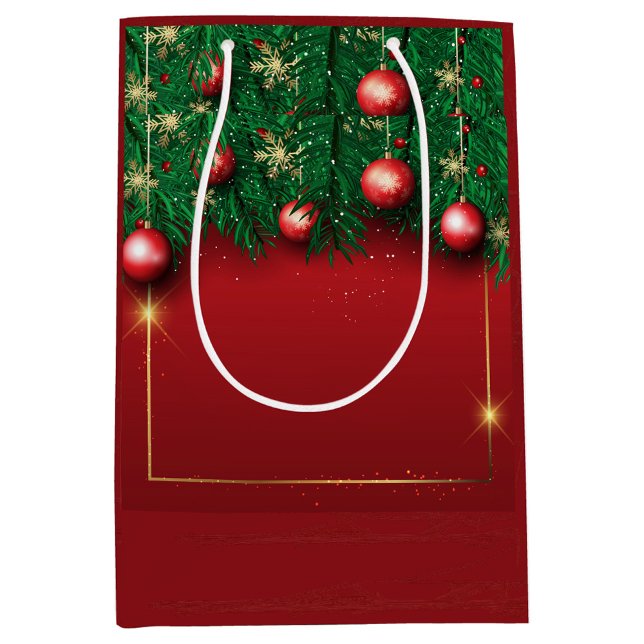 Red Christmas Geschenktasche Mittlere Geschenktüte (Red Green Decorated Gift Bag!)