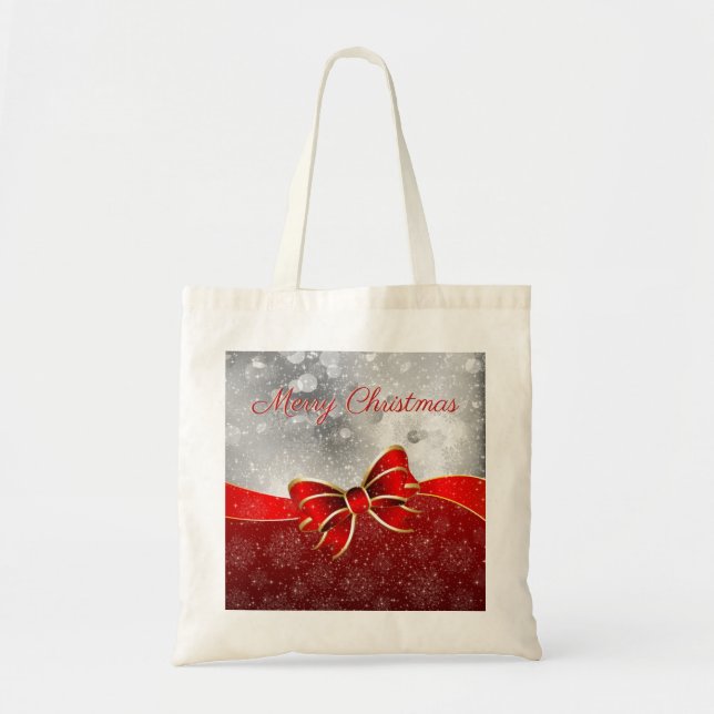 Red Christmas Glitzern Bow Silver Glitzer Tragetasche (Vorne)