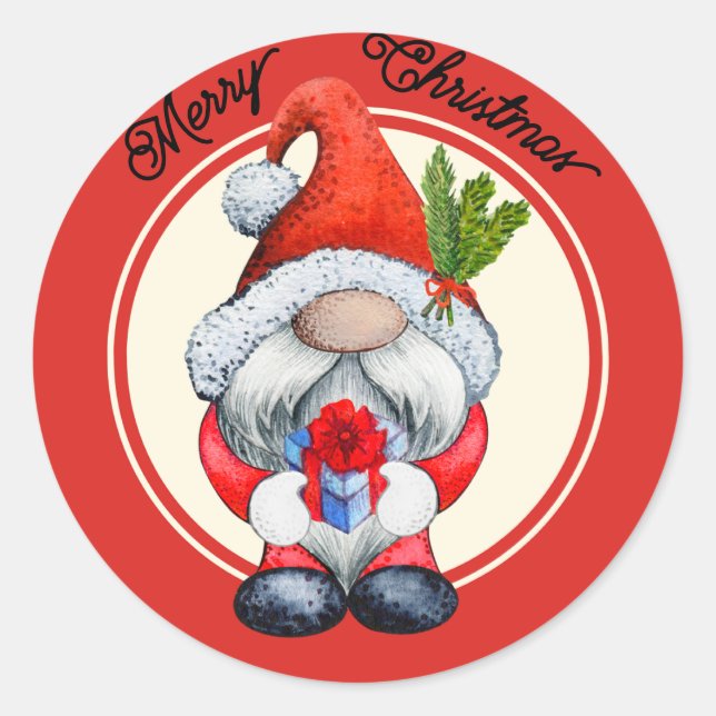 Red Christmas gnome Runder Aufkleber (Vorderseite)