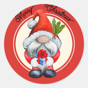 Red Christmas gnome Runder Aufkleber