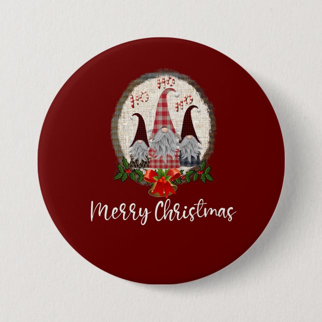 Red Christmas Gnomes Trendy Elves Button (Vorderseite)