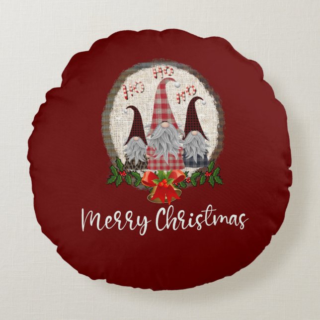 Red Christmas Gnomes Trendy Elves Rundes Kissen (Vorderseite)