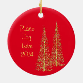Red Christmas Gold Trees Ball Star Foto Ornament