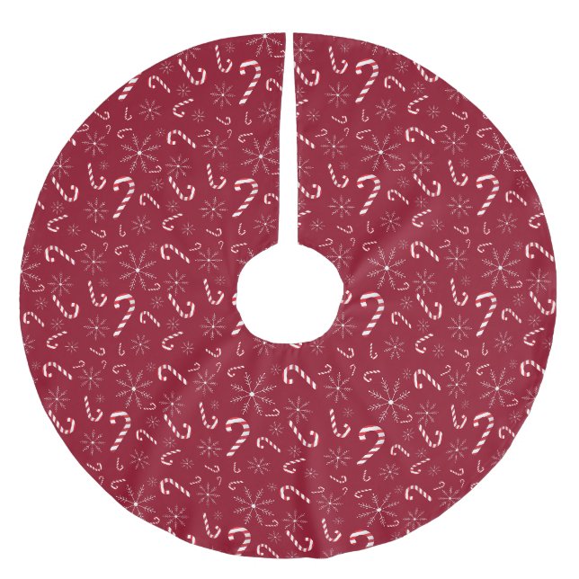 Red Christmas Holiday Candy Cane Snowflakes Modern Polyester Weihnachtsbaumdecke (Vorderseite)