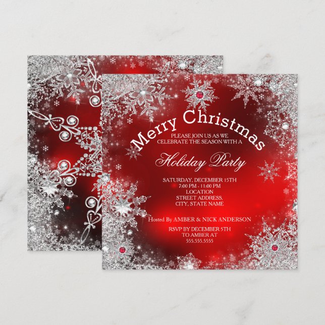 Red Christmas Holiday Party Winter Wonderland Einladung (Vorne/Hinten)
